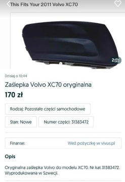 Zaślepka Volvo XC70 31383472