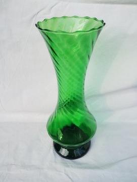 Stary szklany zielony wazon spirelli PRL vintage
