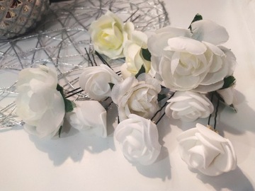 Kwiaty róże białe ozdoba do włosów ślub komunia