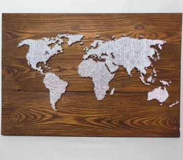 Mapa Świata Obraz String Art Rękodzieło 70x50cm