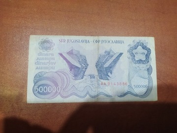 Banknot 500000 Dinarów Jugosławiańskich