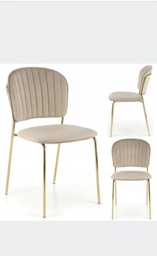4 krzesła beżowe velvet złote nogi