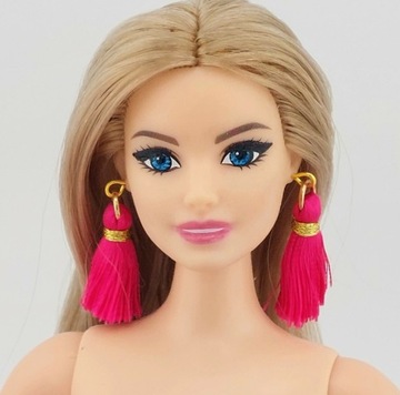 Kolczyki biżuteria dla lalki Barbie ciemnoróżowe