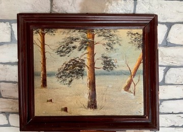 Obraz olejny - krajobraz zimowy 3 drzewa