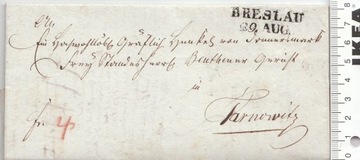 Niemcy BRESLAU List koperta dokument lakowany 1823