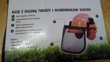 kask z osłoną twarzy i ochronnikami słuchu