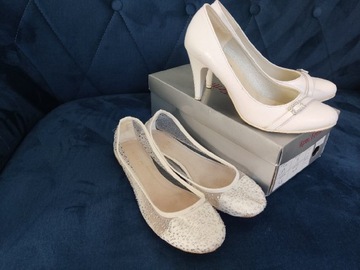 Buty ślubne szpilki czółenka białe GRATIS baleriny