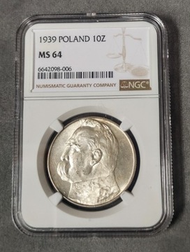 II RP / 10 złotych 1939 / NGC MS64