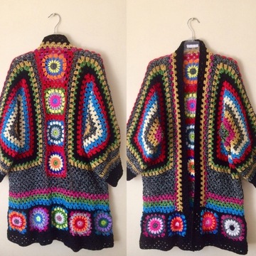 Kardigan, sweter damski handmade kwadraty babci