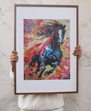 Obraz akrylowy ręcznie malowany abstrakcja Koń nr 1- kolory 40x50 cm