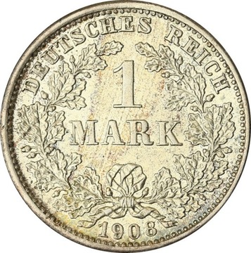 1908 1 marka D. Stan 1, Mennicza. Rzadka, Srebro