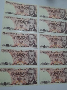 350N' 10 BANKNOTÓW PRL UNC  100 ZŁ WARYŃSKI SER SB