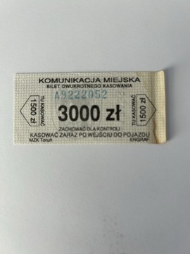 Bilet MZK Toruń 1995 rok