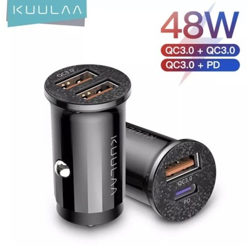 Szybka ładowarka samochodowa USB + C 48W