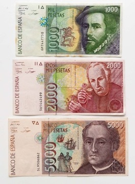 Hiszpania 1000, 2000, 5000 peseta 1992 szt.3