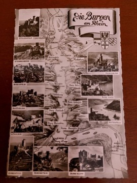 Karta pocztówka zamki nad Renem Nadrenia 1958