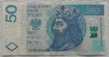 Polska 50 złotych 2017 Ciekawy numer BE8888845