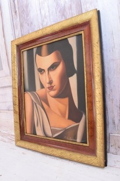 T. De. Łempicka - Portret Kobiety Art Deco - Stary Obraz Olejny z Francji