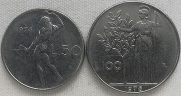 Włochy 50 i 100 lire 1976, KM#95.1 i 96.1