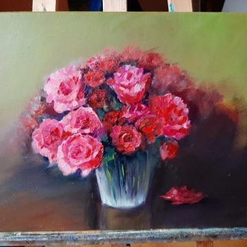 Obraz olejny ręcznie malowany 40x50 cm Bukiet róż