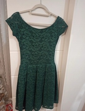 Koronkowa sukienka butelkowa zieleń ciemna M 38 