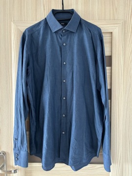 Koszula męska Hugo Boss XL niebieska granatowa gładka elegancka 