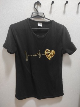 Koszulka czarna serce M/38 panterka t-shirt 