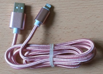 PRZEWÓD usb typu A na lightning 1 m Oplot Różowy