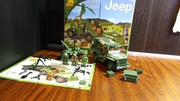 Cobi army jeep z przyczepą i 3 figurki żołnierzy.