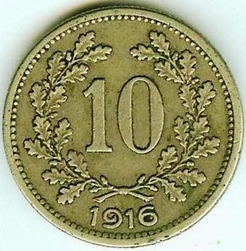 AUSTRIA 10 HELLER 1916 CuNiZn -bardzo ładny stan 