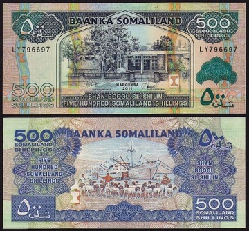 500 SZYLINGÓW, Somalidand, 2011 rok, stan bankowy