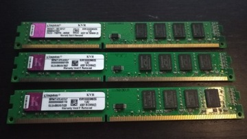 Pamięć RAM 3x2GB DDR3 Kingston 1333, gwarancja