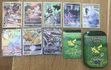 7 kart TCG Pokemon oryginalne + pudełko Pikachu