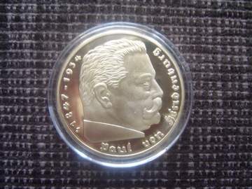 5 Marek Hindenburg 1936 Repl. 40 mm złocona UNC