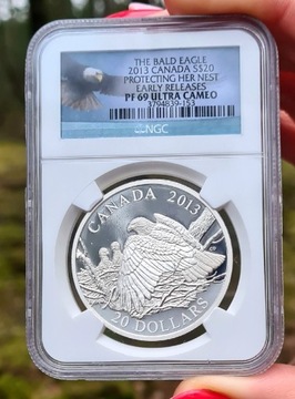 Srebrna moneta 20$ Bielik Amerykański 2013 NGC 1oz