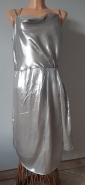 Sukienka srebrna koktajlowa H&M na ramiączkach L 