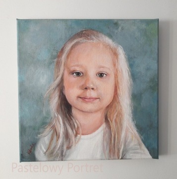 Portret ze zdjęcia farbami akrylowymi, 30x30 cm