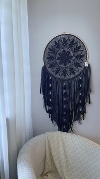 Czarny łapacz snów ręcznie robiony handmade 48 cm