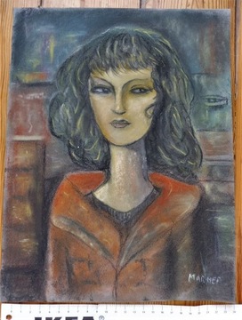 Obraz malowany, kobieta, sygnowany MARNEF?