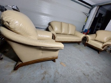 Piękny kpl KLER sofa, 2 fotele,skóra nat.transport