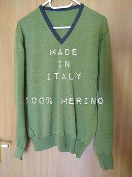 Elegancki włoski męski sweter z wełny merynosów, 100% Merino