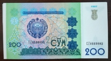 Banknot z Uzbekistanu 200sum1997 r.w stanie UNC