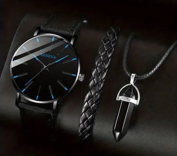 Zegarek męski w komplecie z bransoletkami czarny