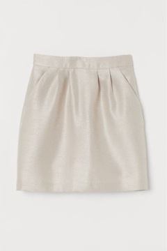 H&M spódnica mini bombka satynowa ołówkowa beżowa metaliczna złota bubble S