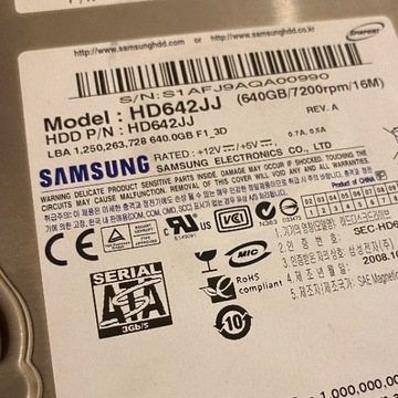 Dysk twardy Samsung HDD 640GB 7200rpm 16M SATA II