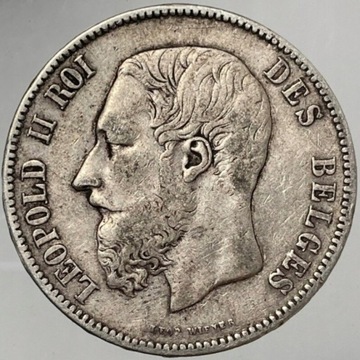 Belgia - 5 Francs 1870 Leopold II - SREBRO