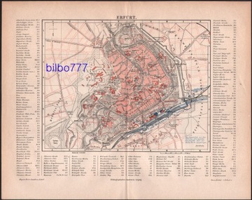 ERFURT stary plan miasta z 1888 roku