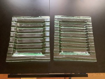 Dwa półmiski ze szkła stapianego UNIKATY 30 x 25cm