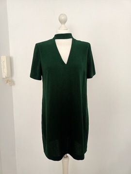 Zielona sukienka Zara Basic 36 S z chokerem prosta