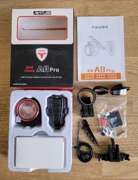 Oryginalna Antusi A8 Pro lampka rower pilot alarm